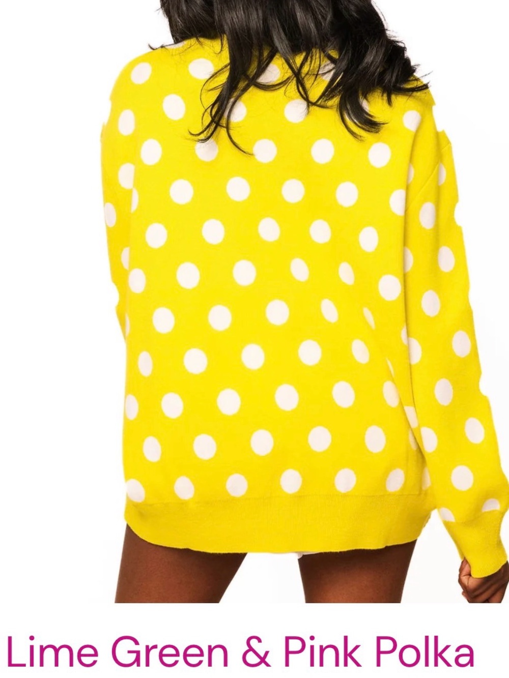 QUEEN OF SPARKLES Lime/hot pink Polka Dot Crewneck Sweater-sz L NWT. - Picture 4 of 5
